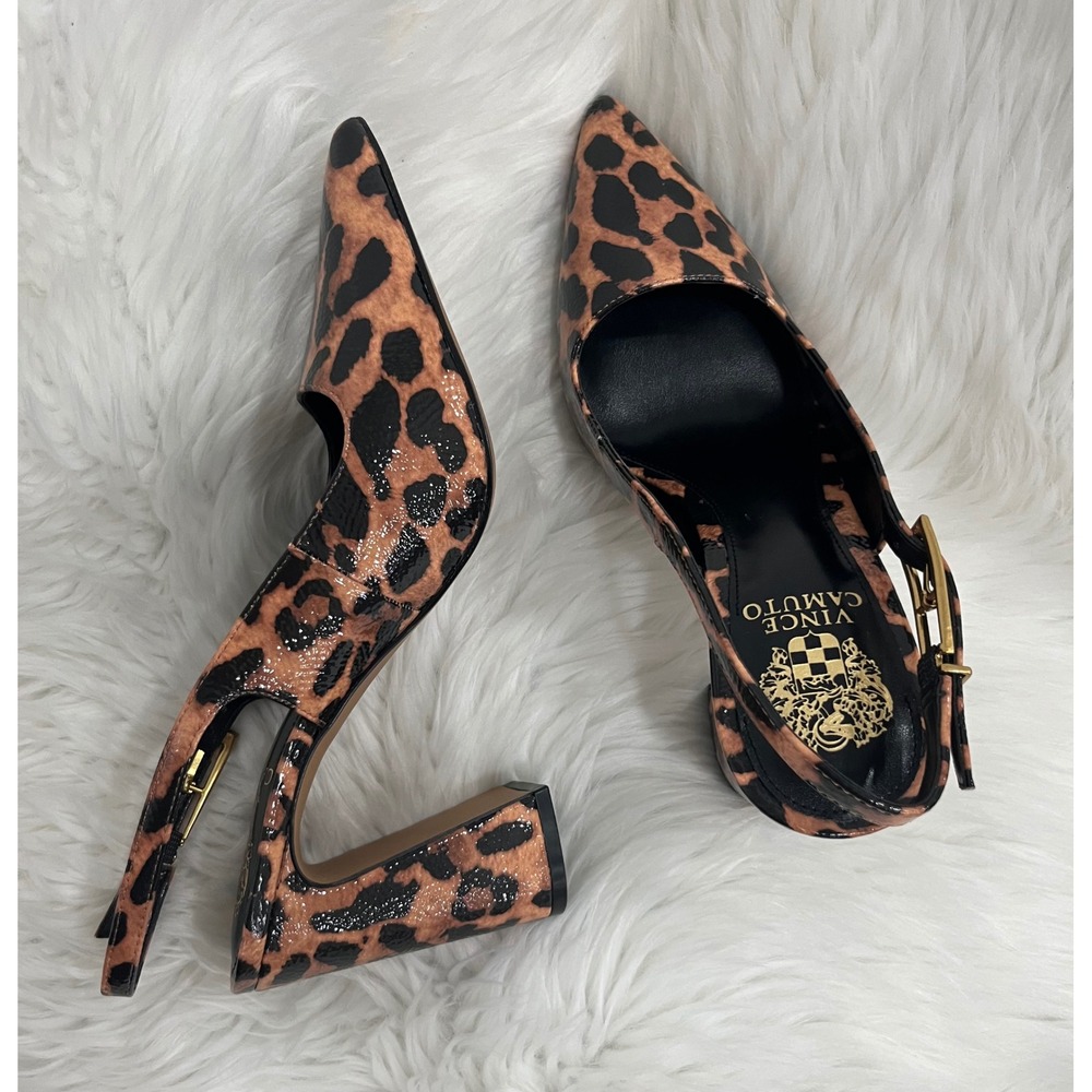Vince Camuto VP-Anders Women's Leopard Slingback Pumps Black/Natural 9.5M NIB